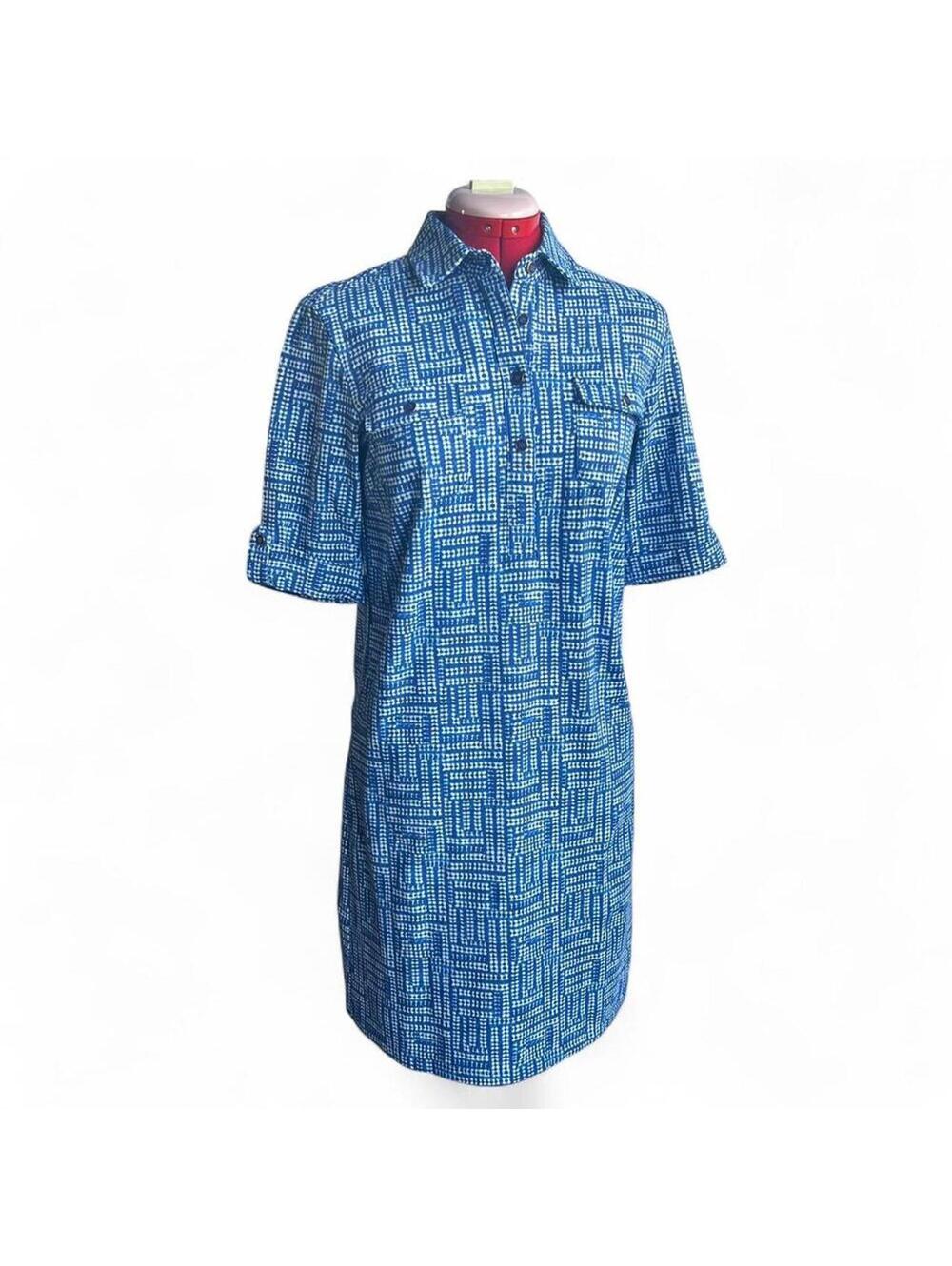 J.McLaughlin Catalina Cloth Blue & White Geometric Collared Lawrence Dress
